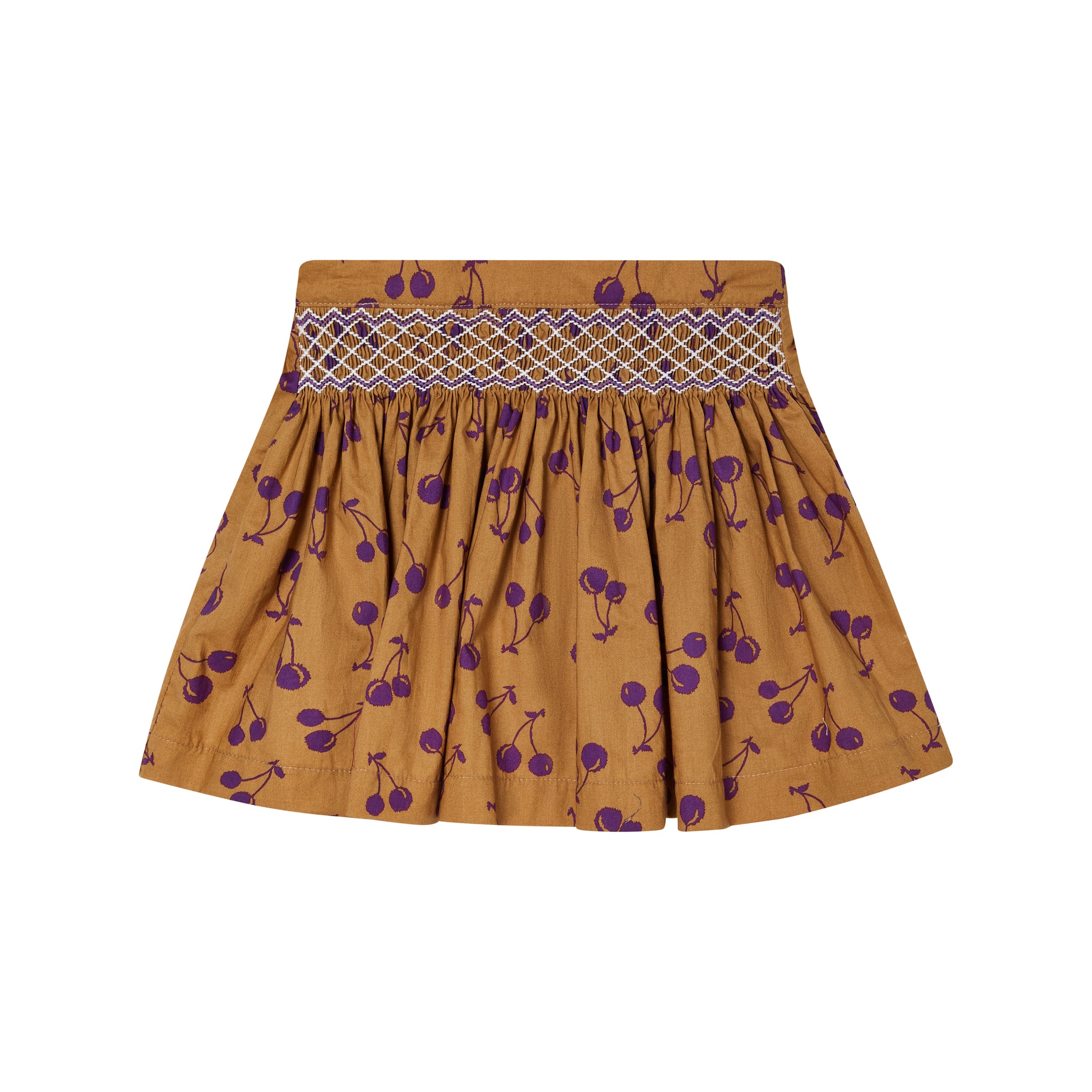 hand-smocked skirt for girls, cherry print, front