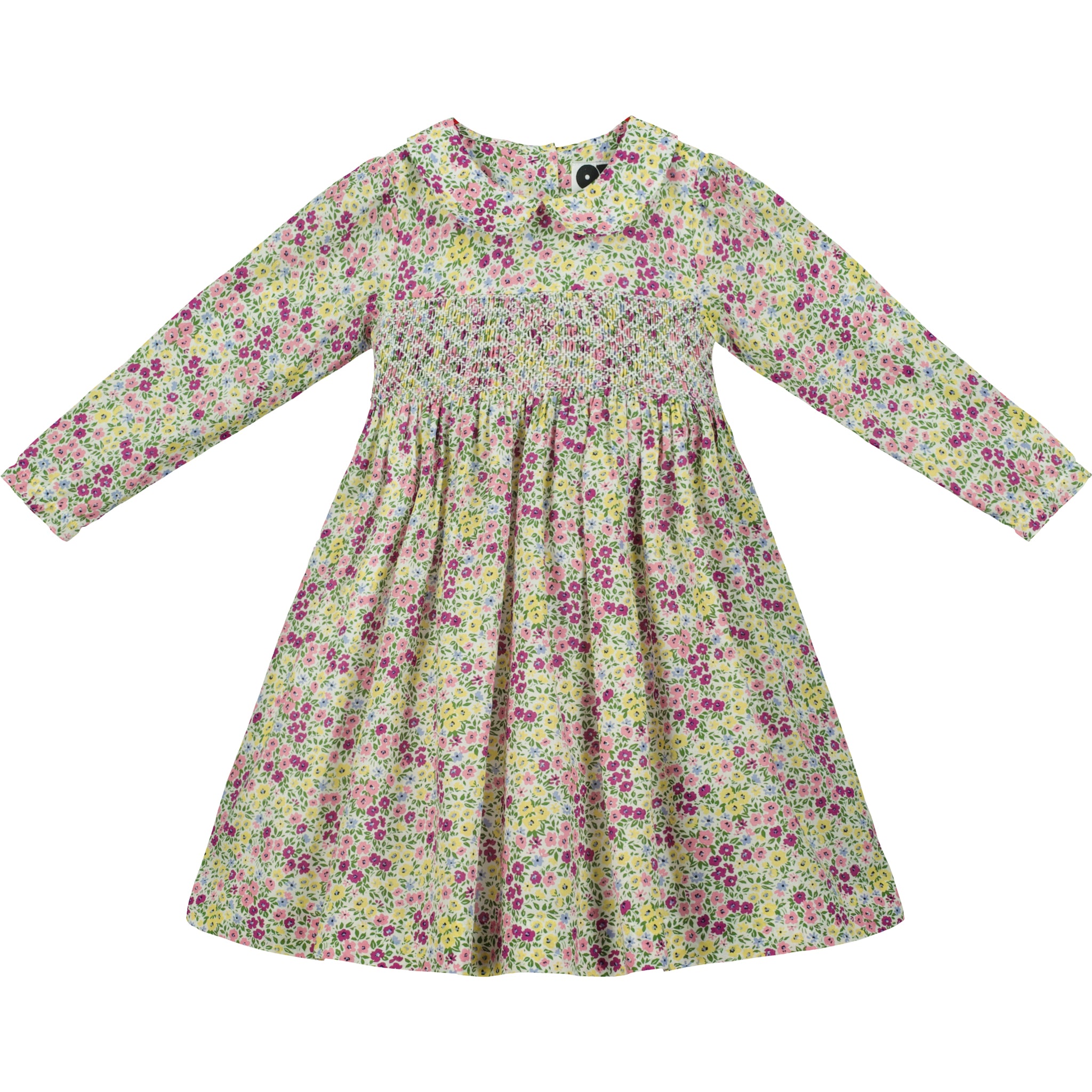 floral dress for girls, smocked, long sleeves, front