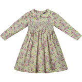 floral dress for girls, smocked, long sleeves, front