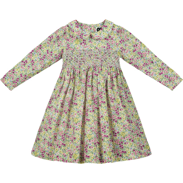 floral dress for girls, smocked, long sleeves, front