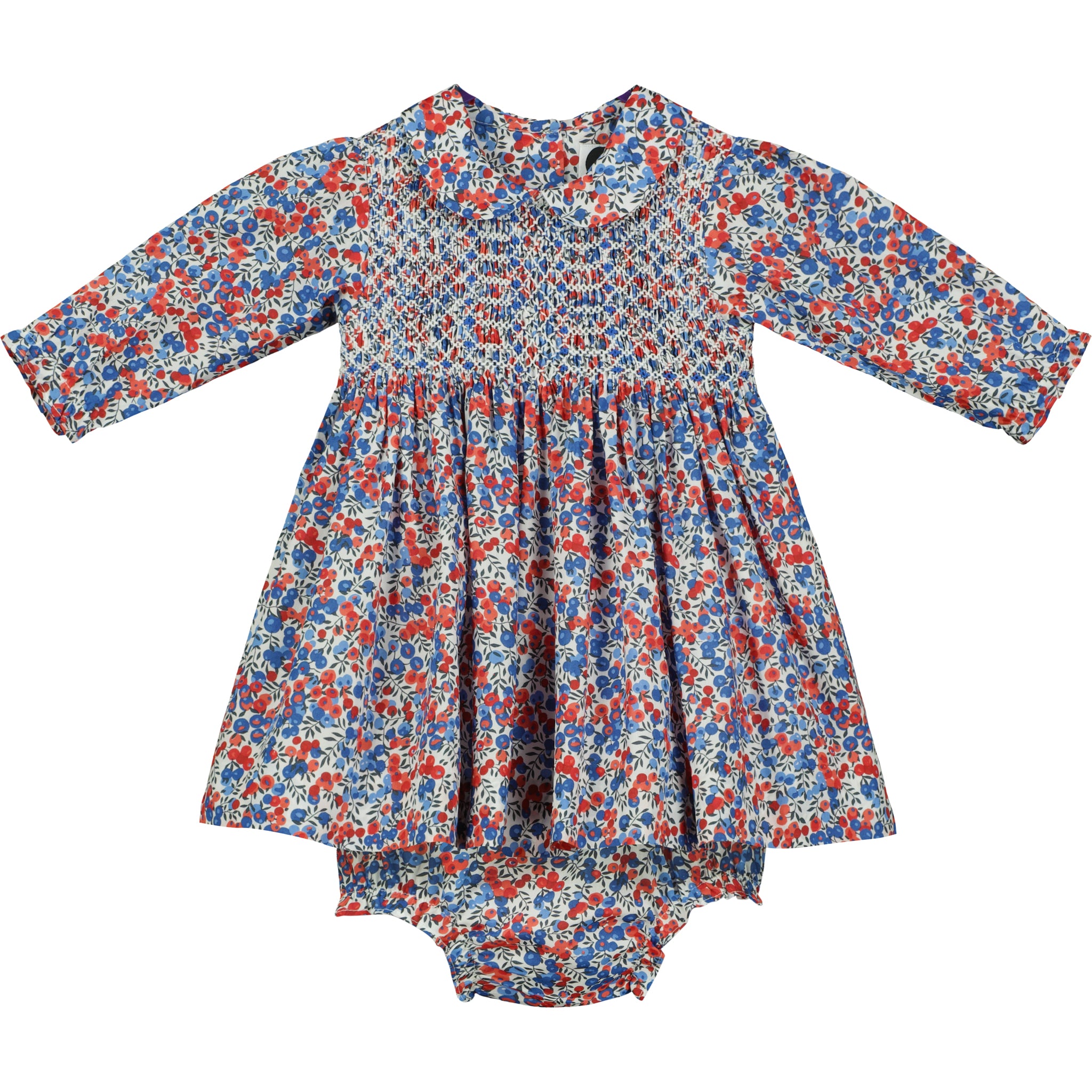  Blue and red Wiltshire Tana Lawn™ Cotton  Liberty print dress with hand-smocking, front