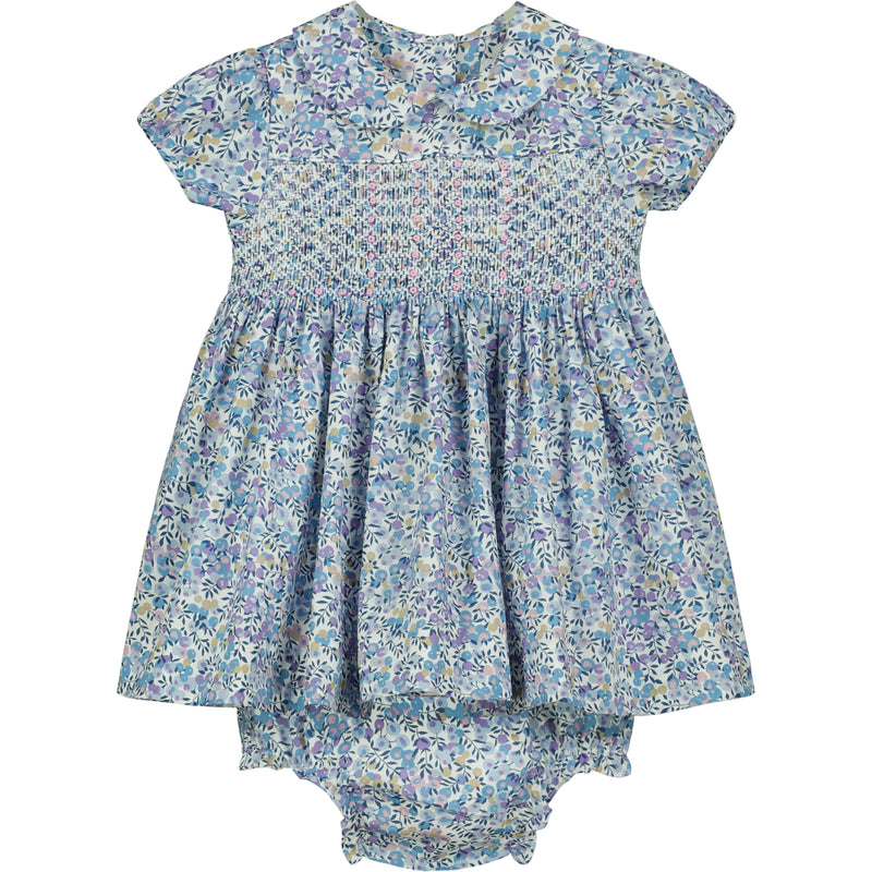baby smock dress made from Wiltshire Tana Lawn™ Cotton , blue, front