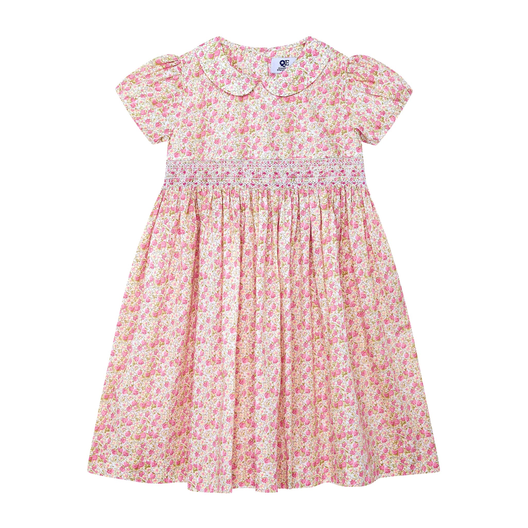 pastel strawberry dress, hand-smocked, front