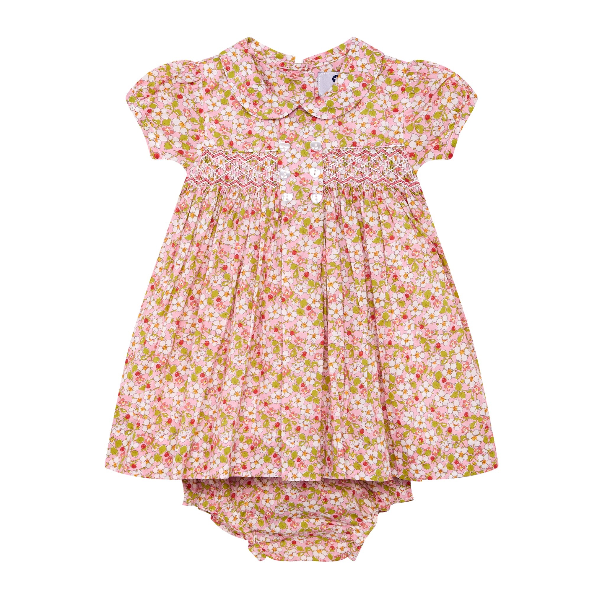 hand smocked baby dress made from Liberty fabric