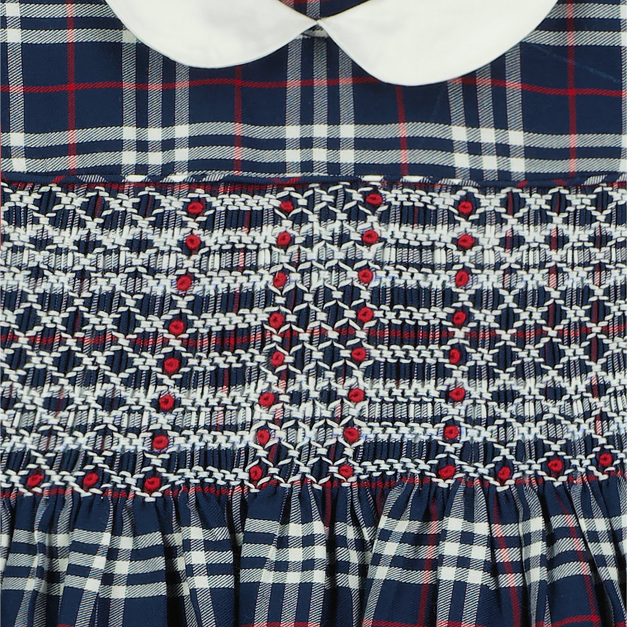 smocking detail, tartan baby dress 