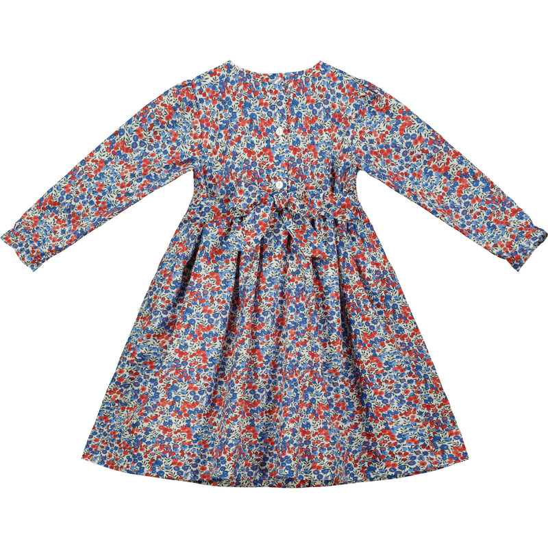 smocked dress made with Liberty Fabric, Wiltshire, blue and red, hand-smocked, Back