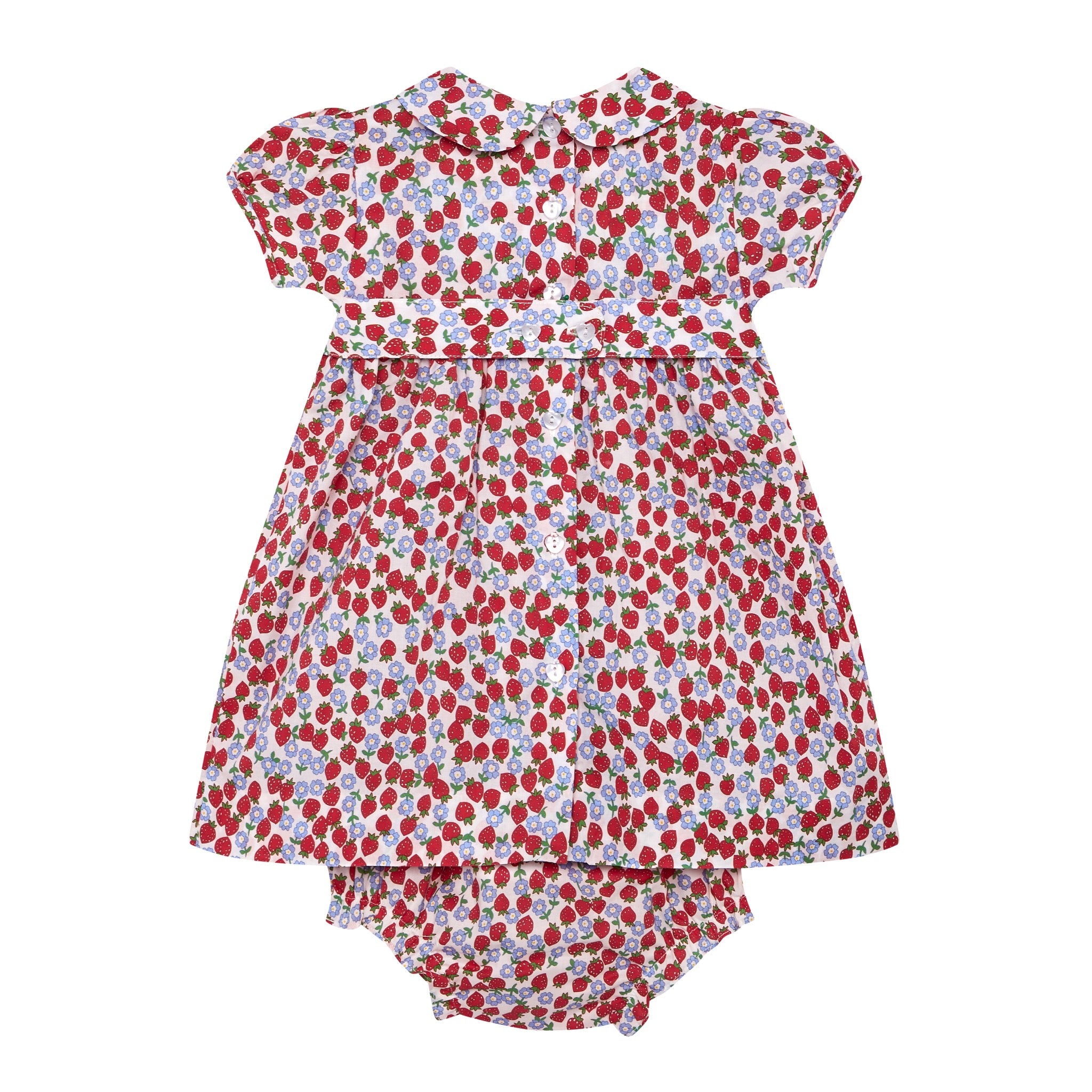 baby dress, strawberry and blossom print , back