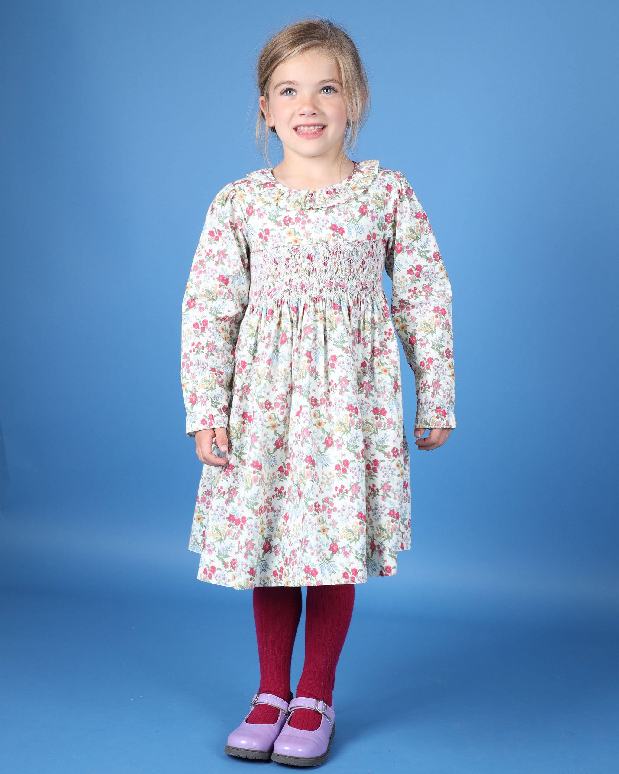 Smocked Girls Dress - Maple