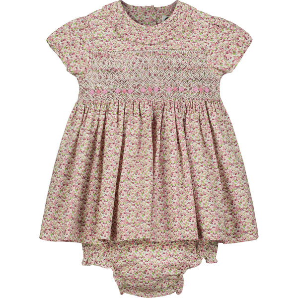 floral baby dress, hand-smocked, front