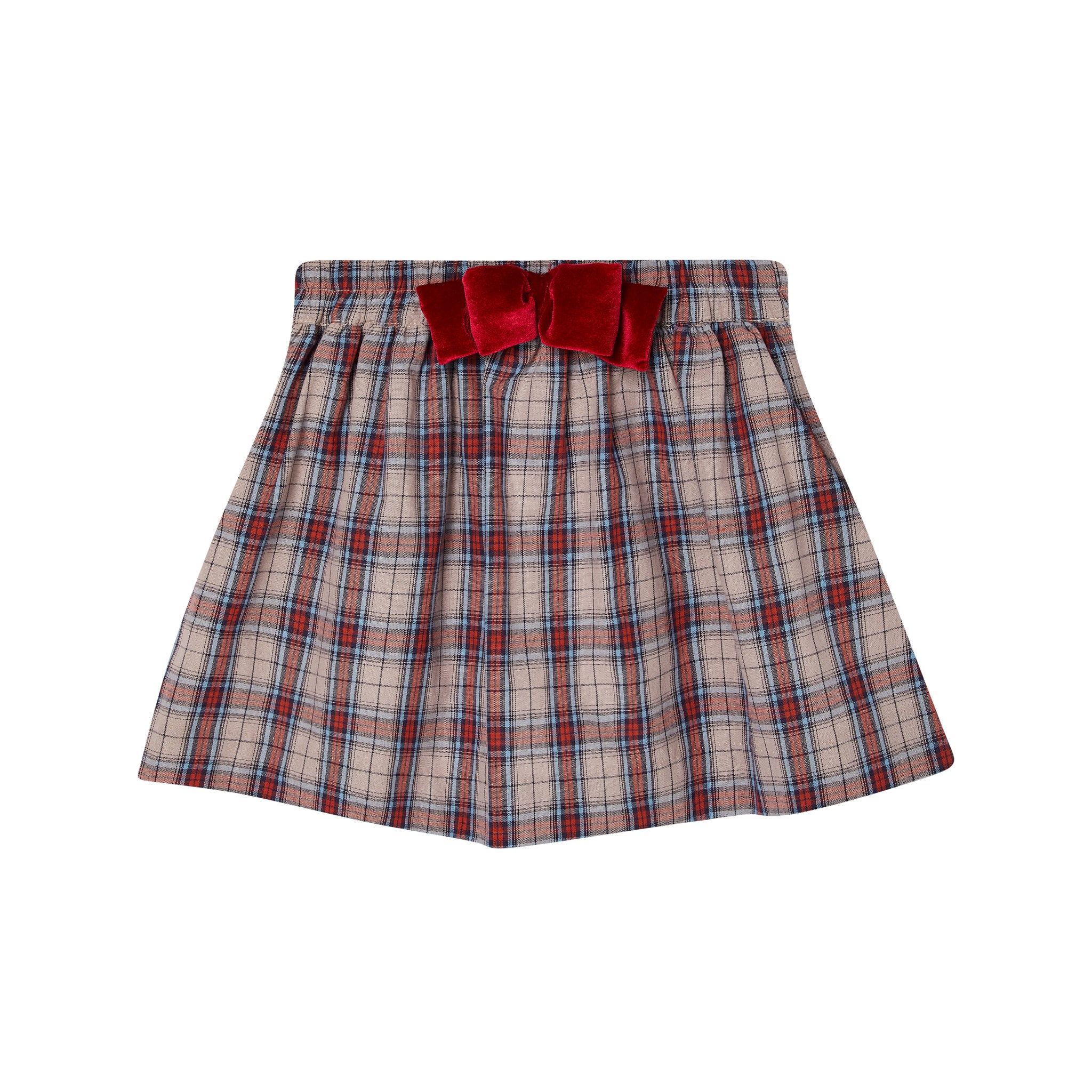 Girls Tartan Skirt With Velvet Bow
