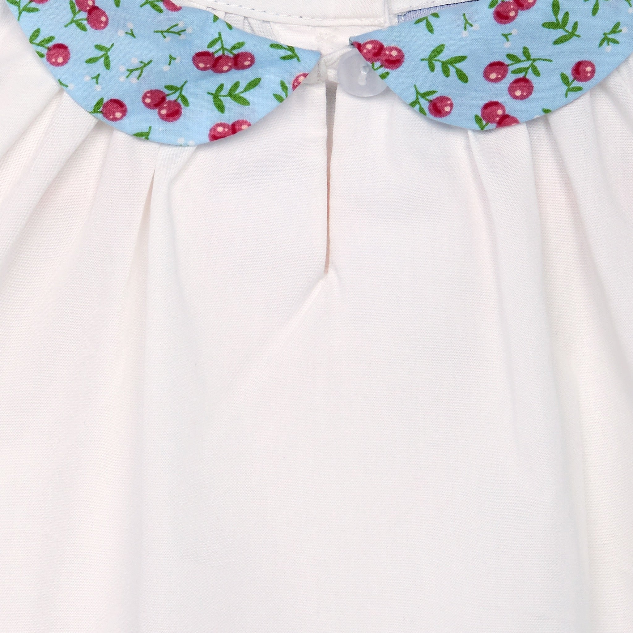 girls blouse with cherry print collar, close up
