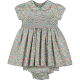 floral hand-smocked dress with bloomer, pastel , frontt