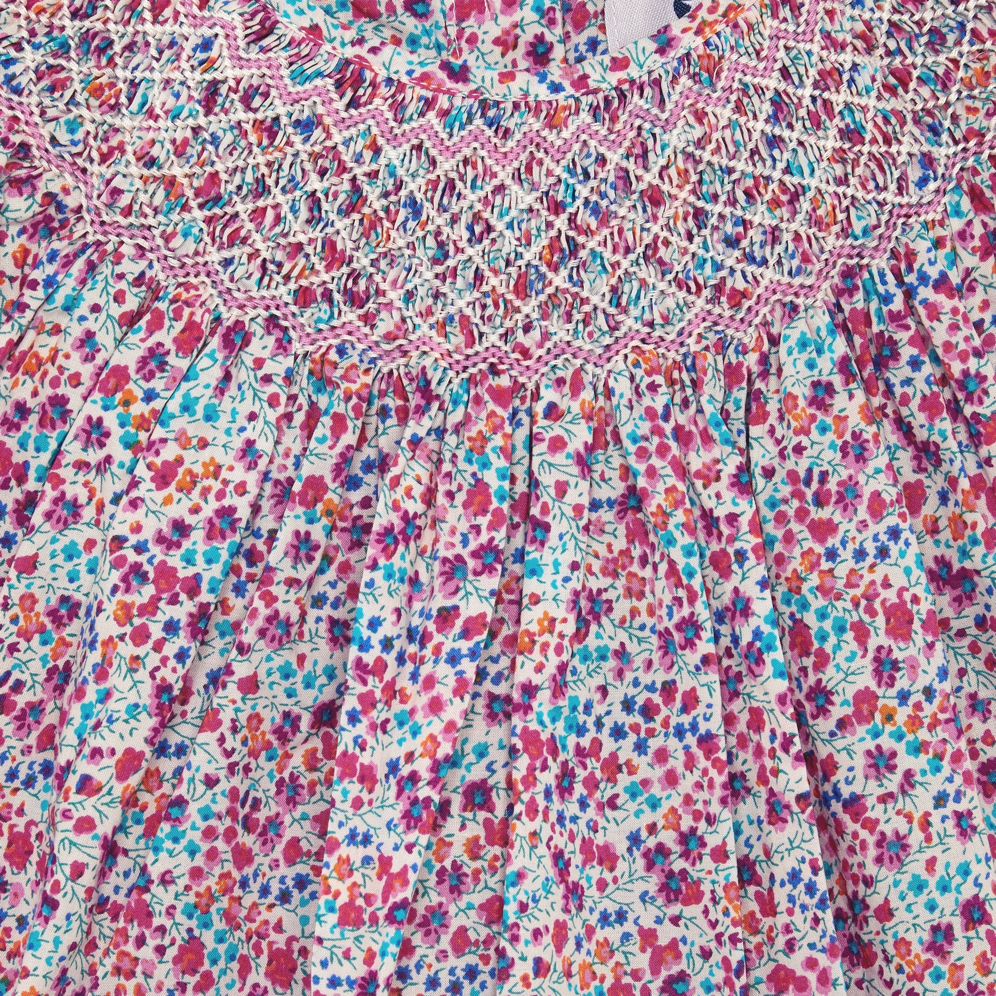 hand-smocked dress, ditzy floral, detail