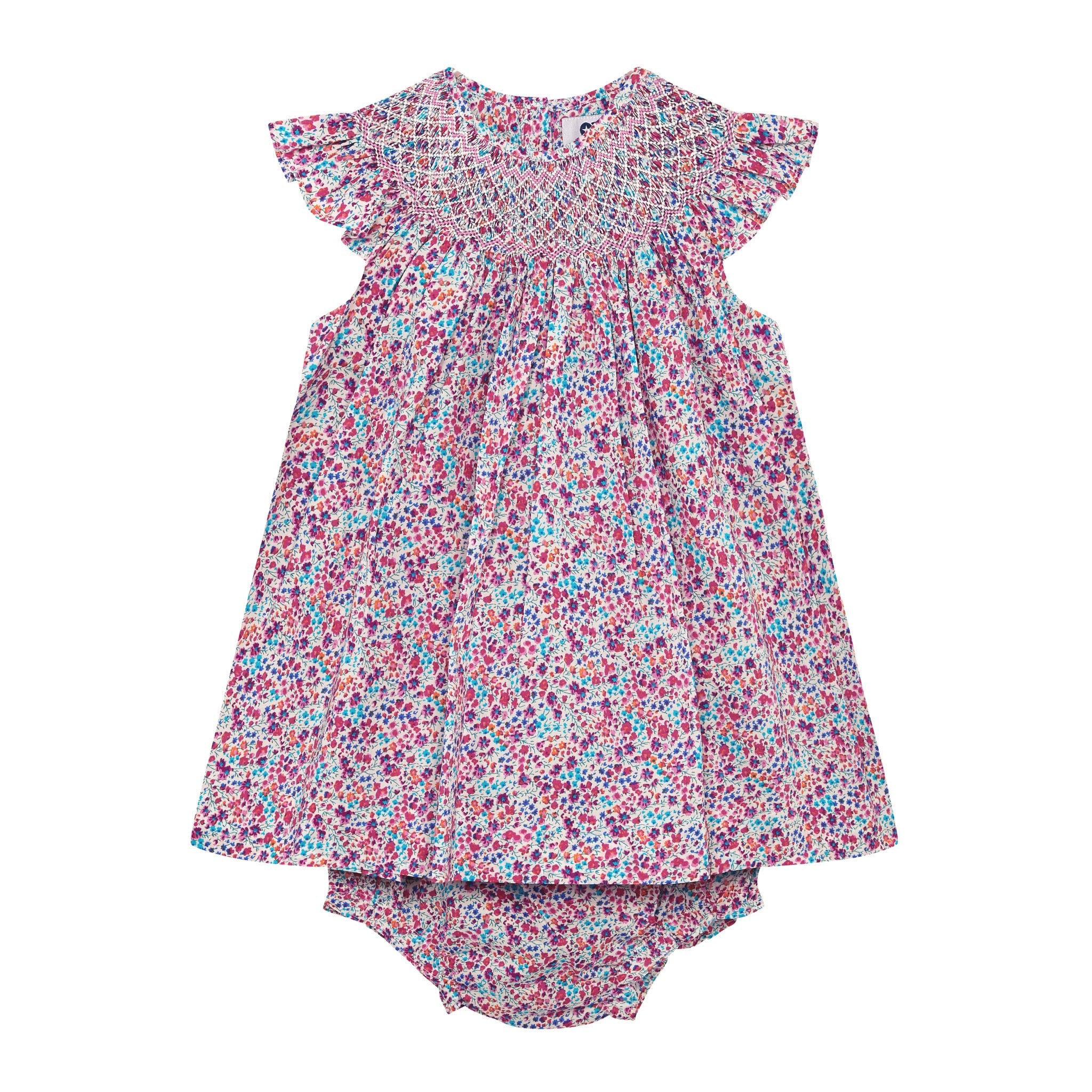 hand-smocked dress, ditzy floral, front