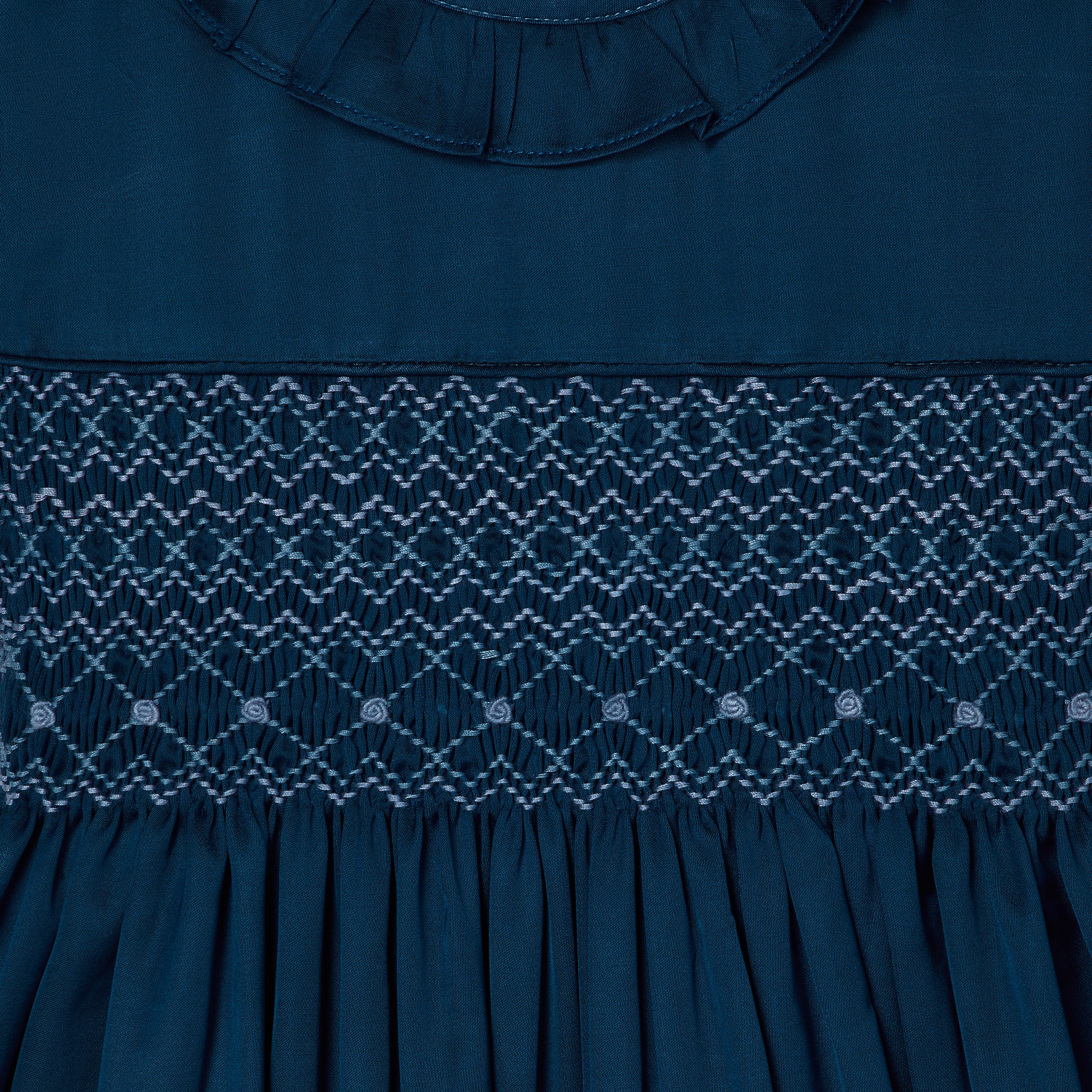 smocking detail of satin party dress