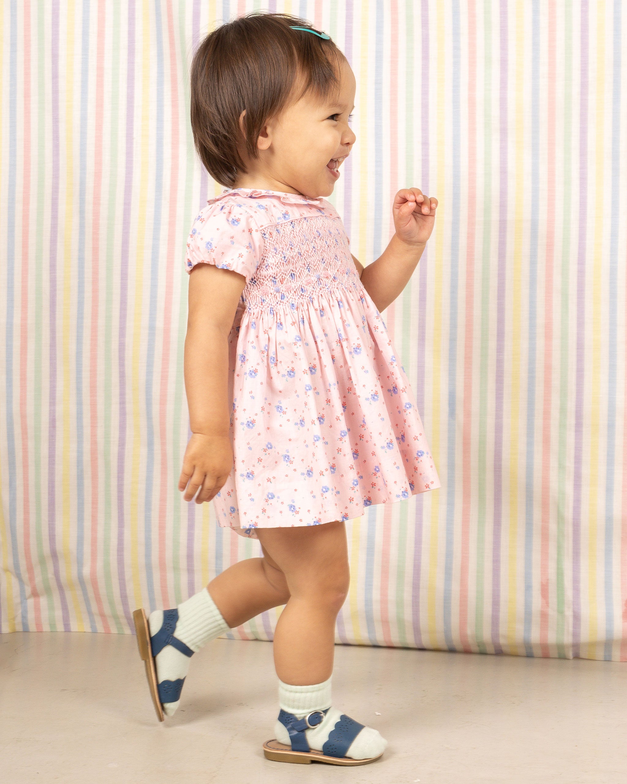 Pink Summer smock dress worn by baby model