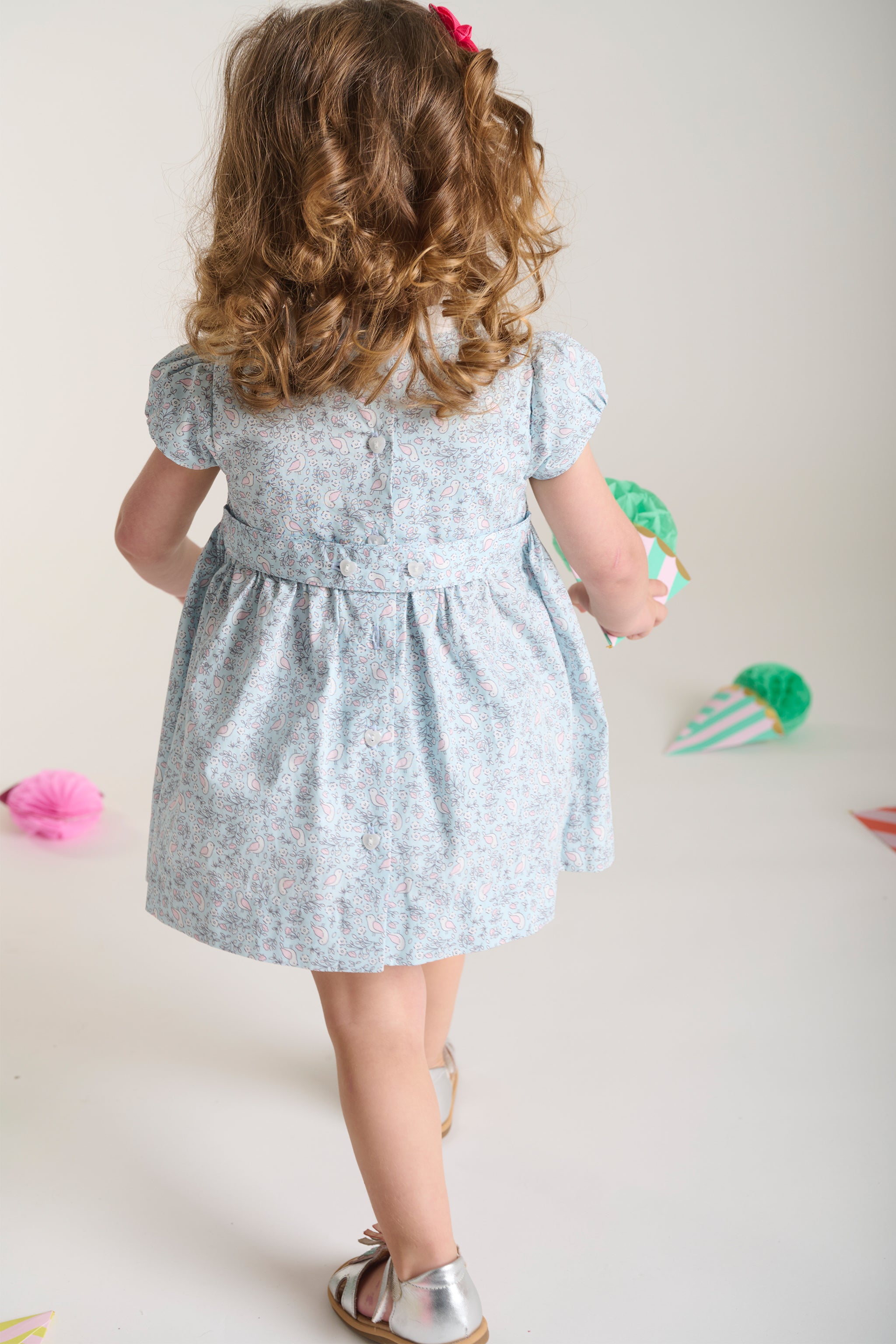 baby in smock dress aderyn back view