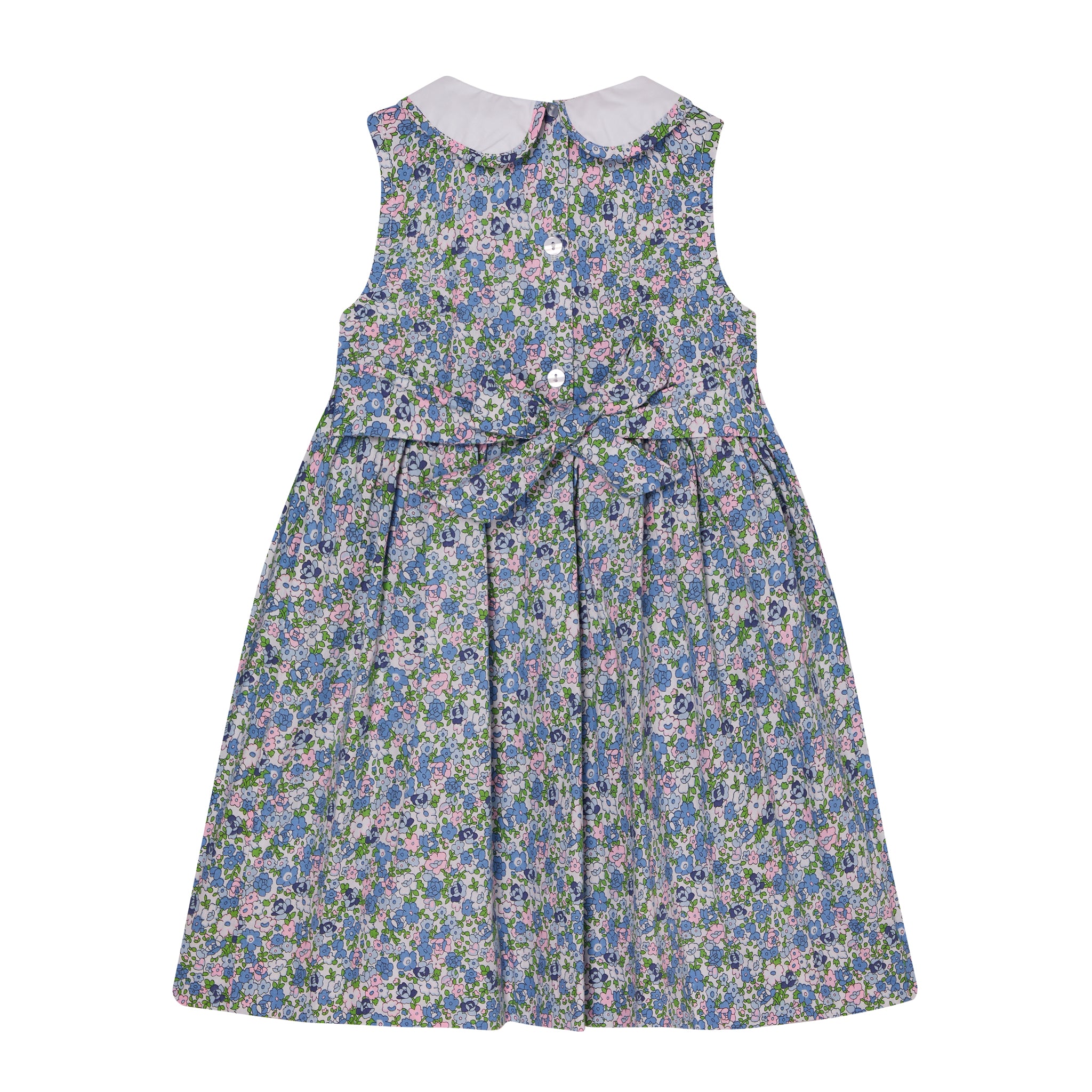 floral girls dress with hand-smocking, back
