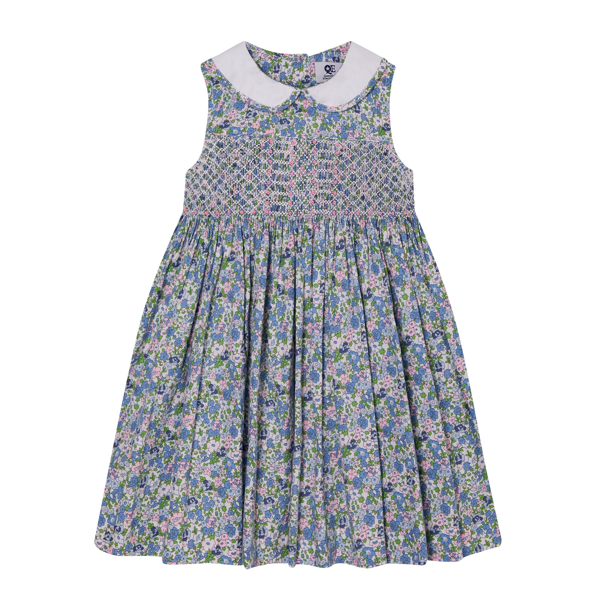 floral girls dress with hand-smocking, front
