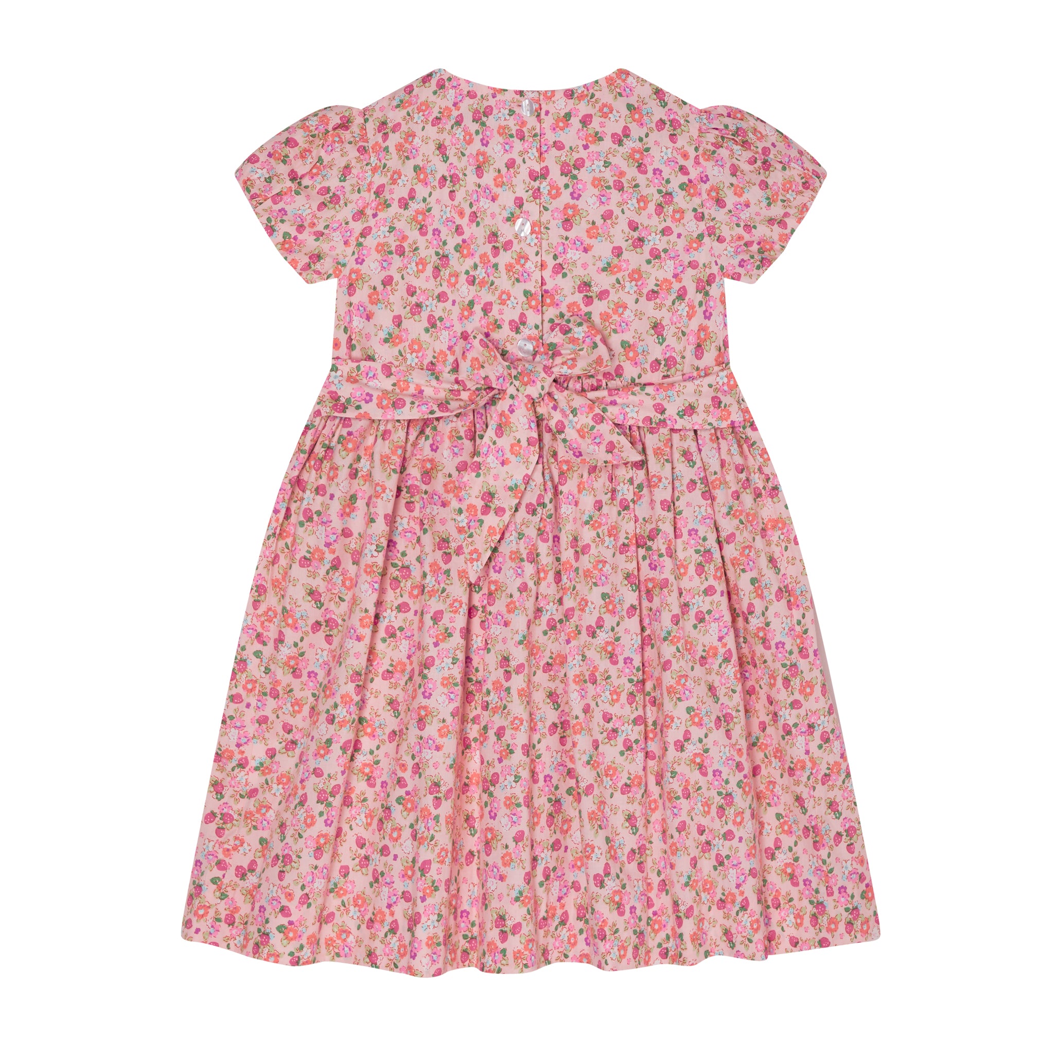 strawberry and peach blossom smock dress for girls, back