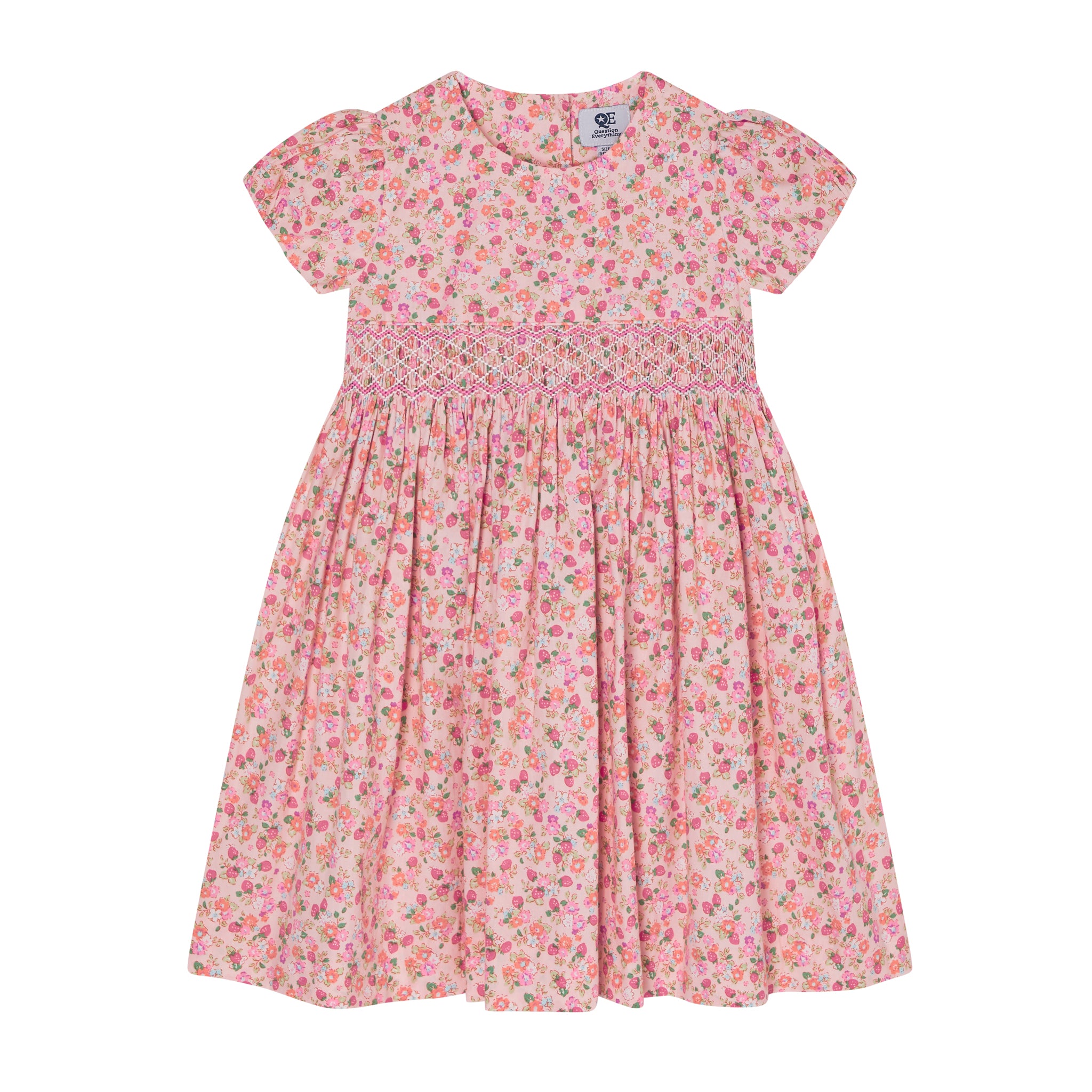 strawberry and peach blossom smock dress for girls, front