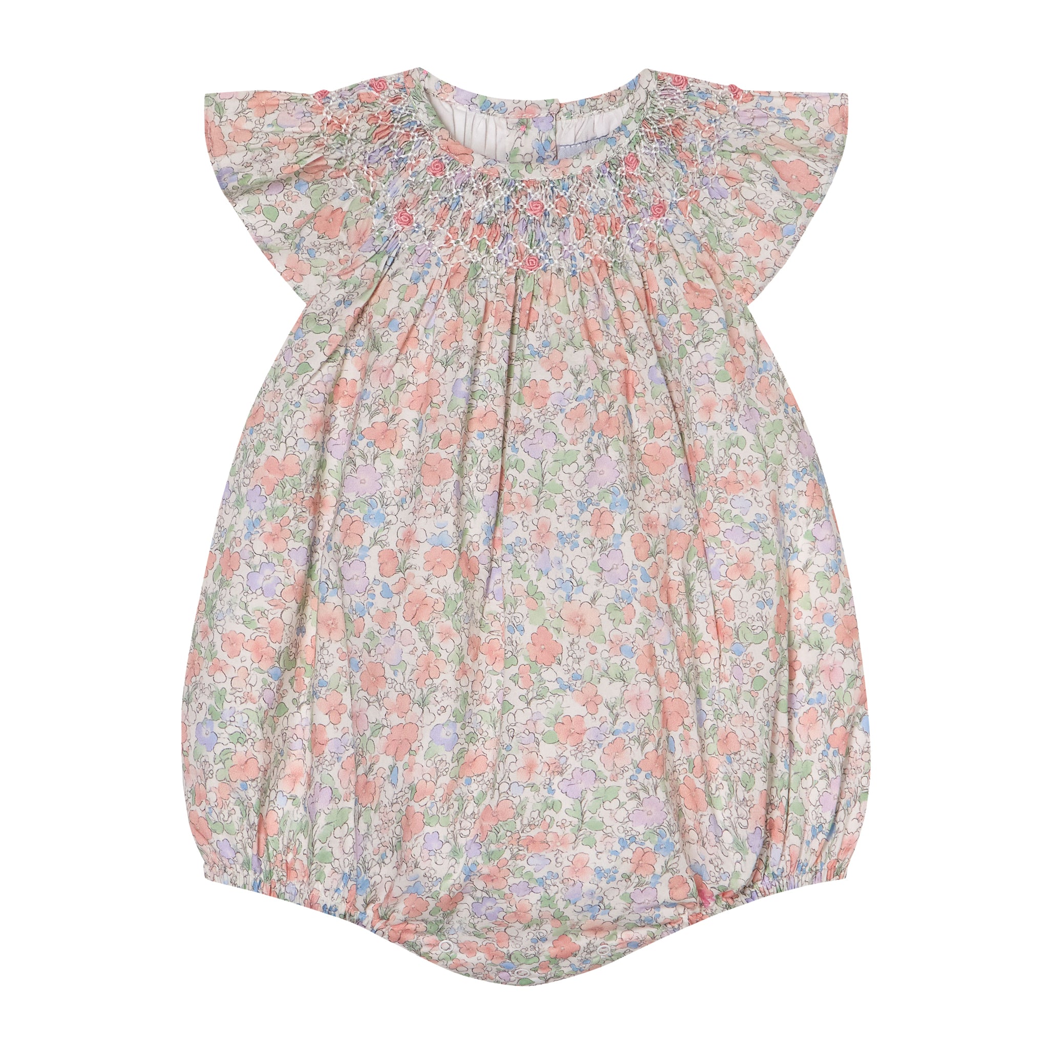 Floral baby romper on a white background