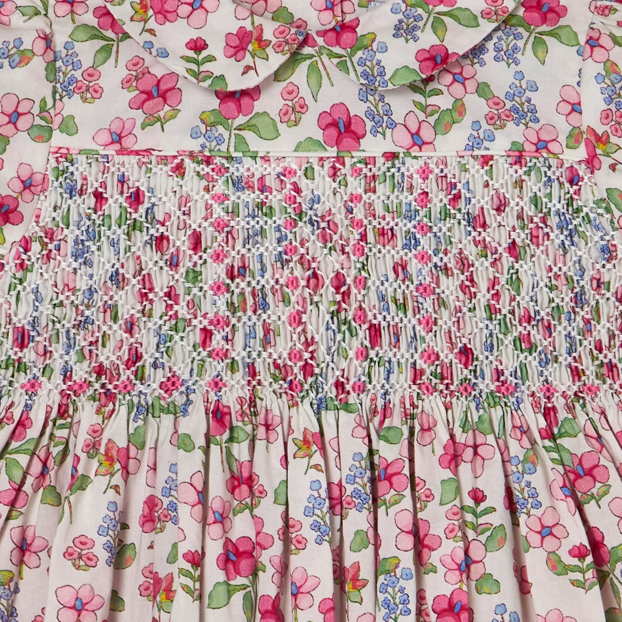 smocking detail baby dress, floral classic 
