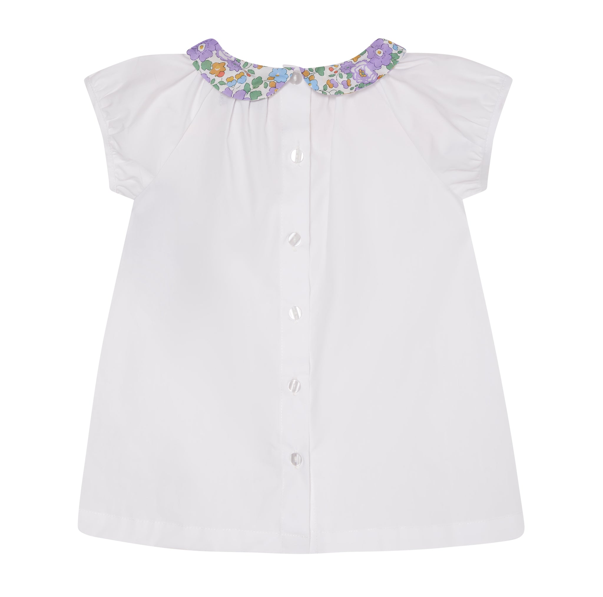 white cotton blouse with floral collar, back