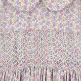 multi-colour berry print smocked dress for girls, close-up