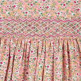 Pink floral hand-smocked dress, detail