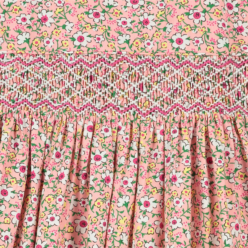 Pink floral hand-smocked dress, detail