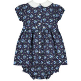 navy Liberty print faric baby dress, smocked, back