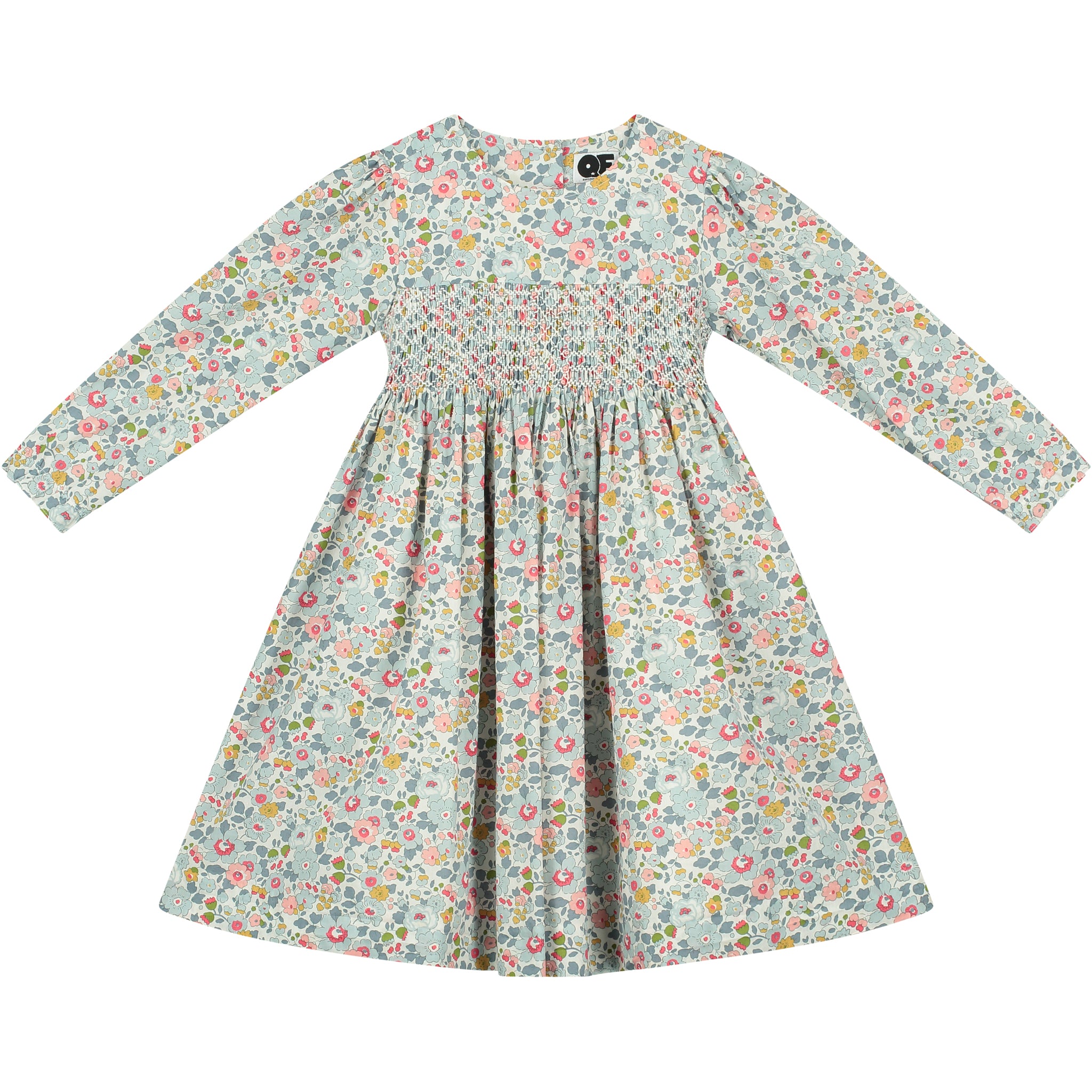 Liberty print dress for girls- hand smocked, front