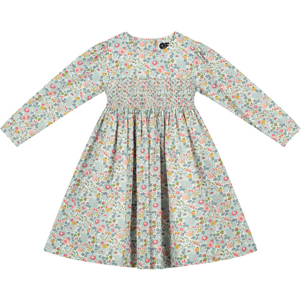 Liberty print dress for girls- hand smocked, front