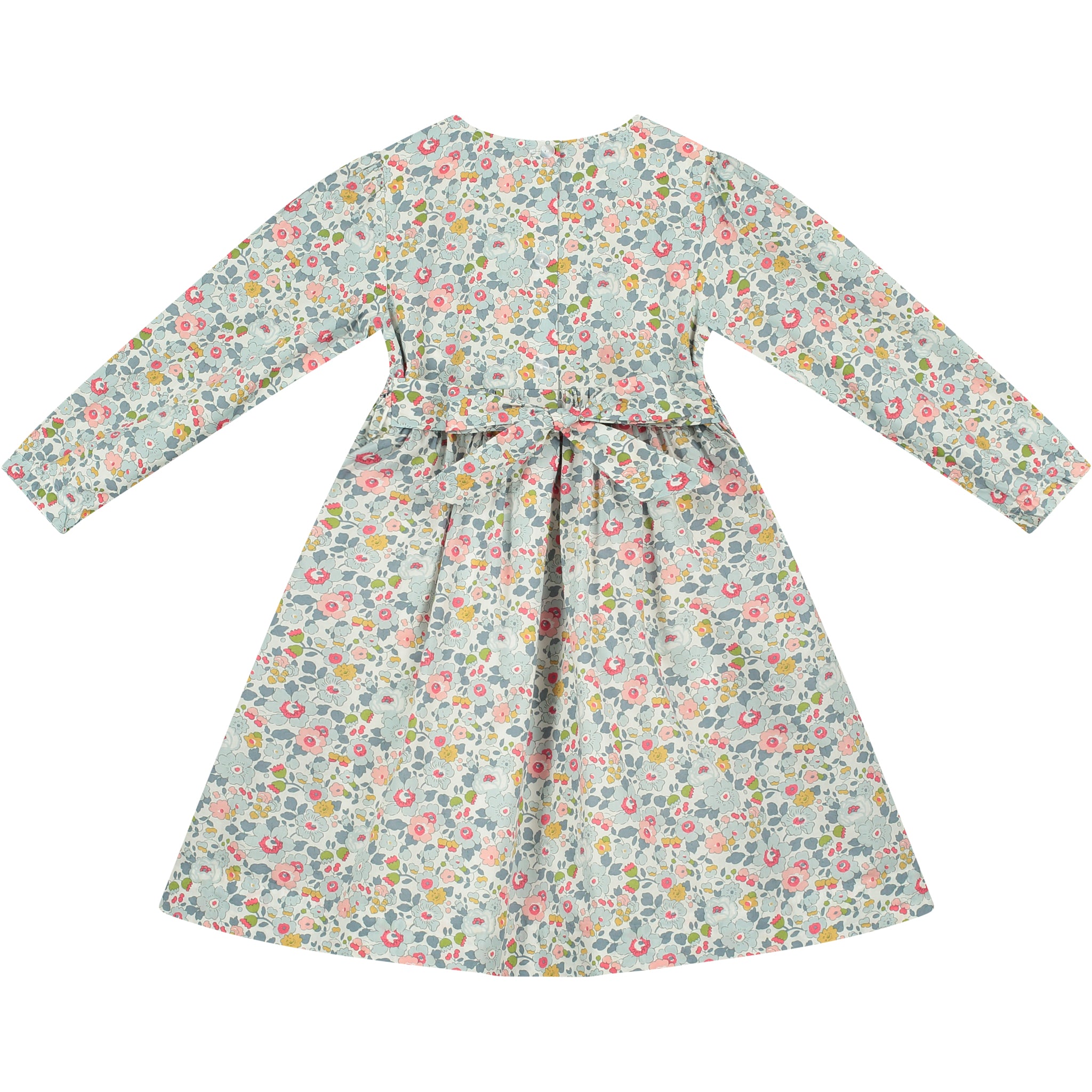 Liberty print dress for girls- hand smocked, back
