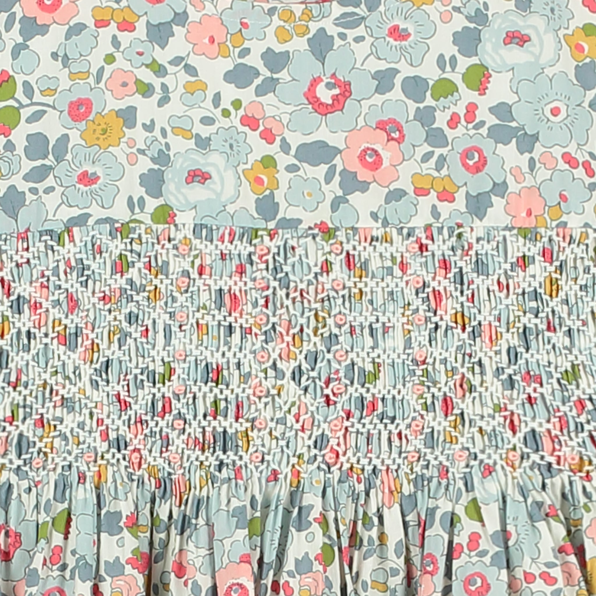 Liberty print dress for girls- hand smocked, smocking detail