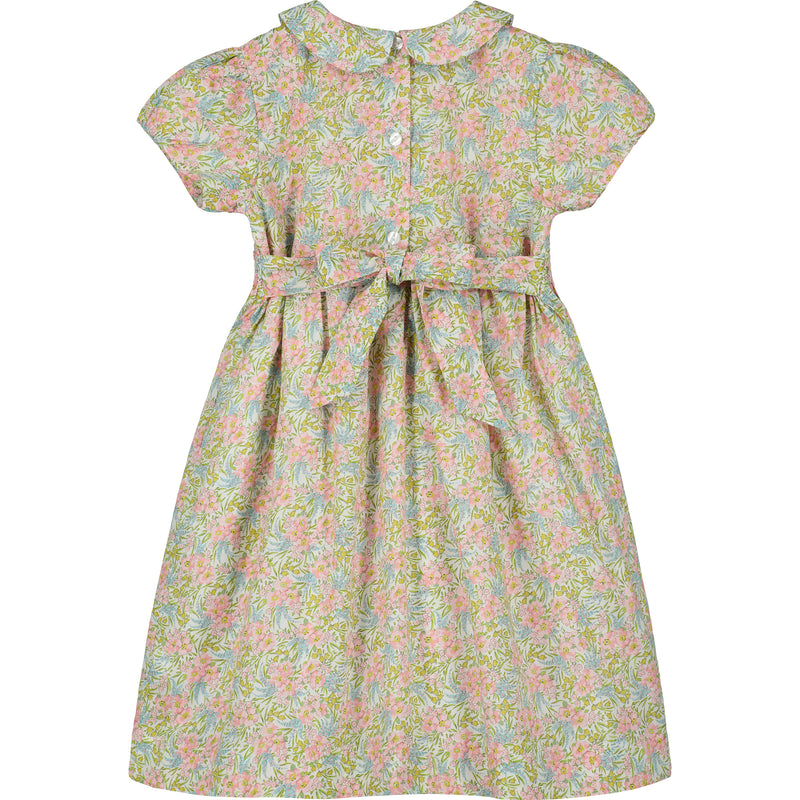 Liberty print floral girls dress with smocking, back