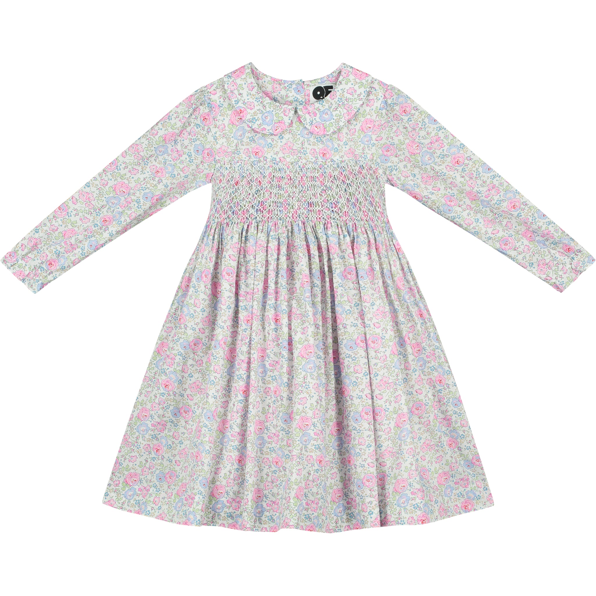 pastel tone floral girls dress made from Liberty fabric