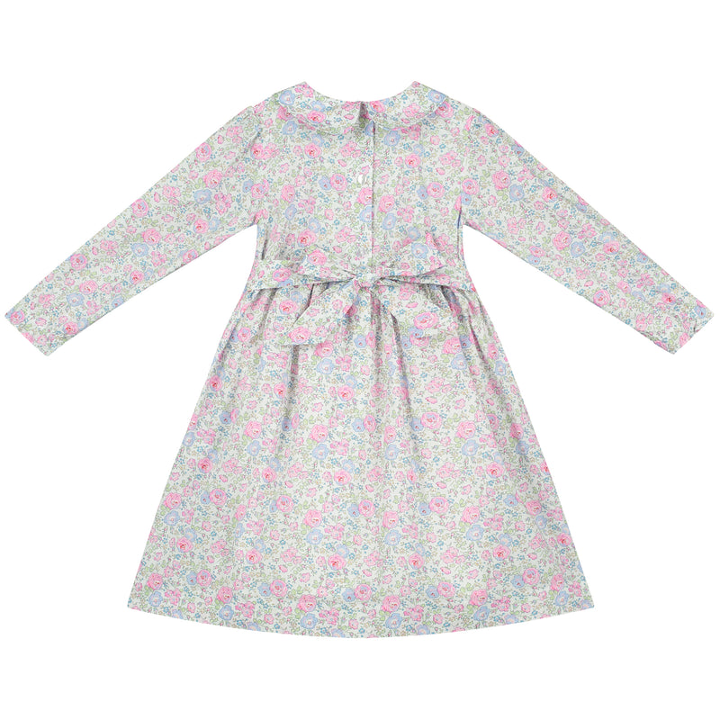 pastel tone floral girls dress made from Liberty fabric, back
