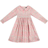 Liberty print long sleeve dress for girls, hand-smocked