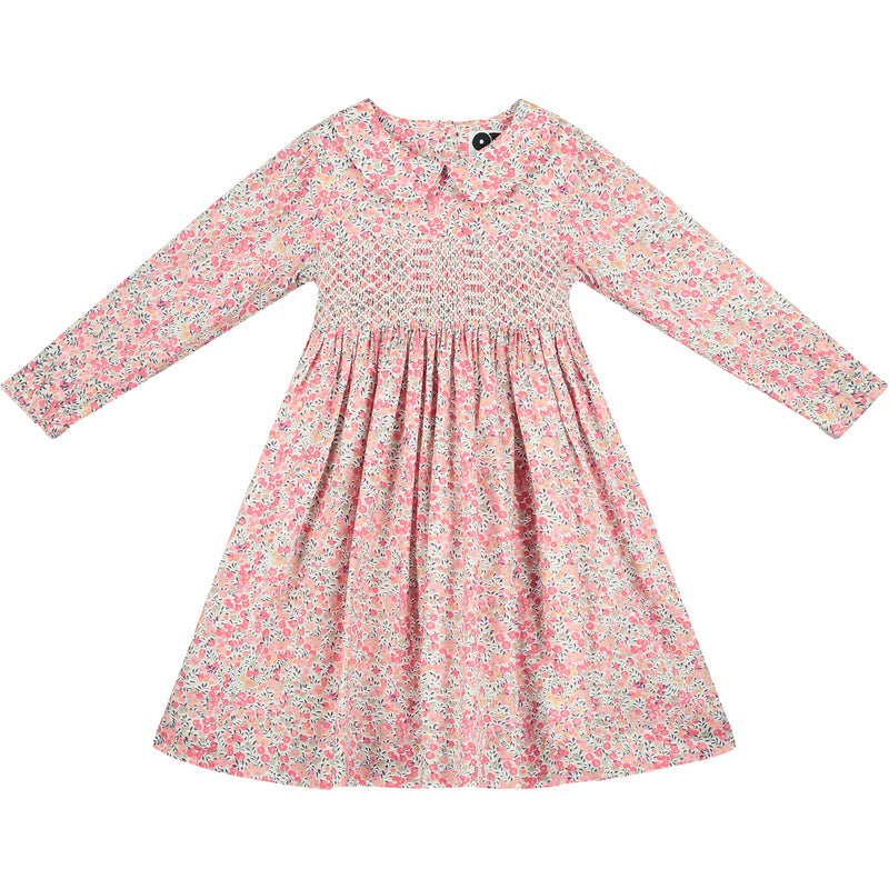 Liberty print long sleeve dress for girls, hand-smocked