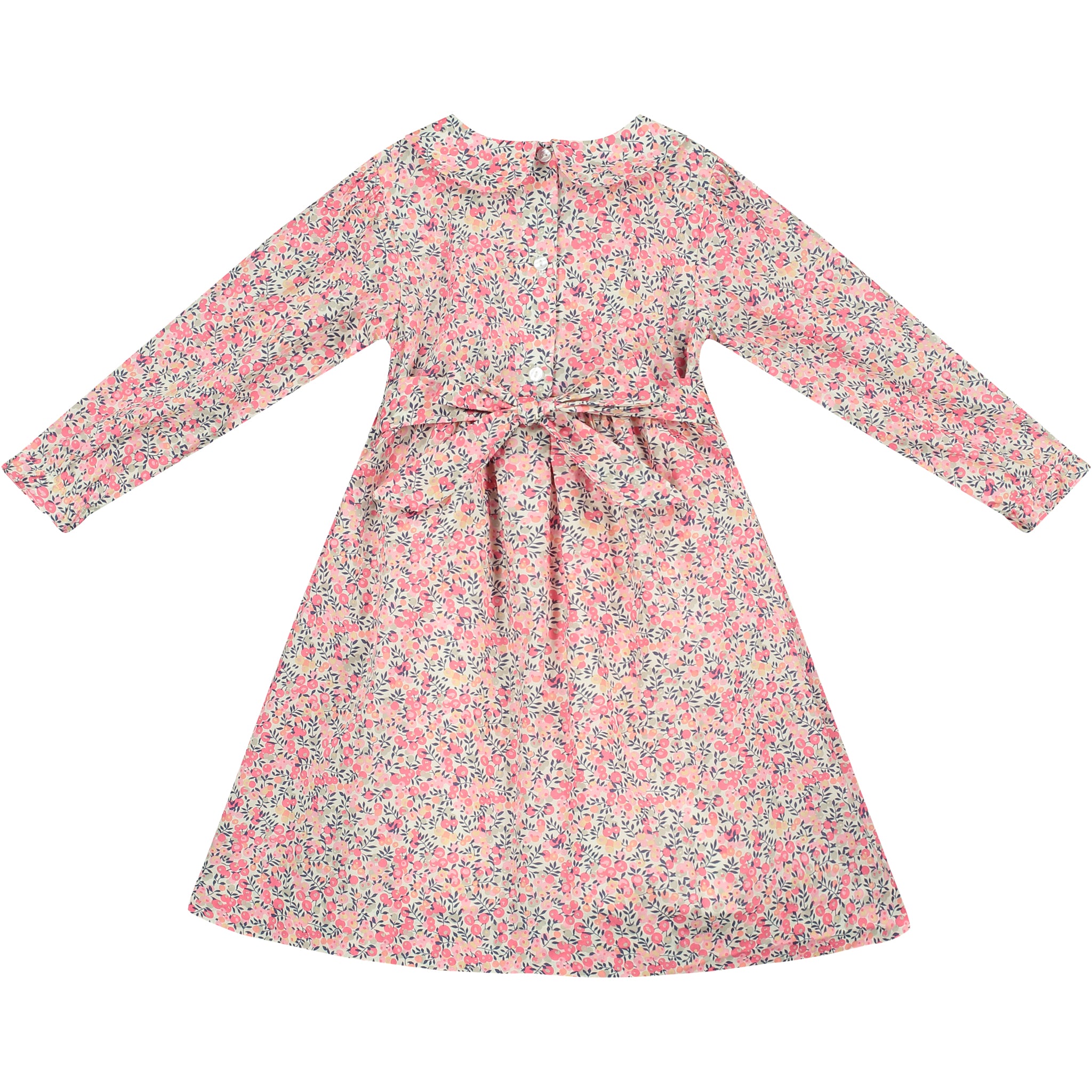 Liberty print long sleeve dress for girls, hand-smocked, back