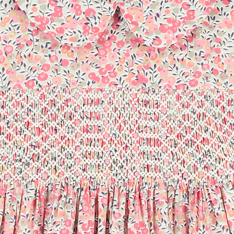 smocking detail on Liberty print dress for girls