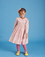 girl in Liberty print dress, floral, hand-smocked