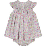 floral frill sleeve dress for baby with matching bloomers, back