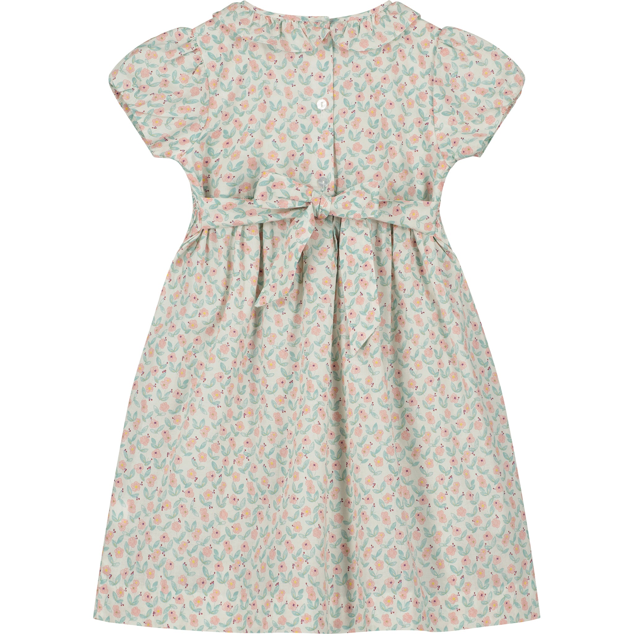 hand-smocked girls dress with frill collar, back