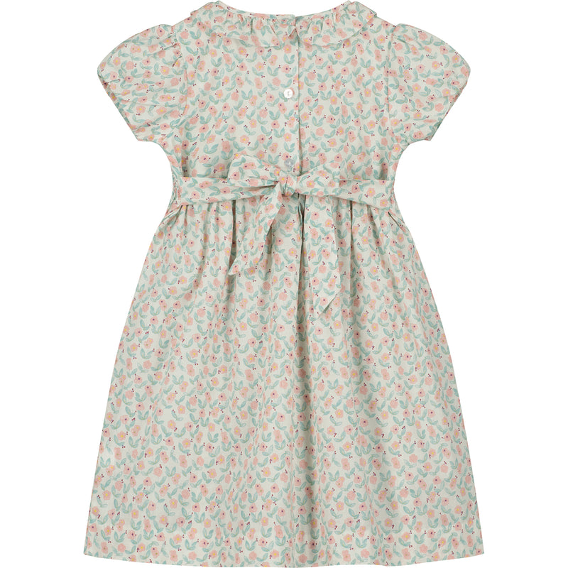 hand-smocked girls dress with frill collar, back