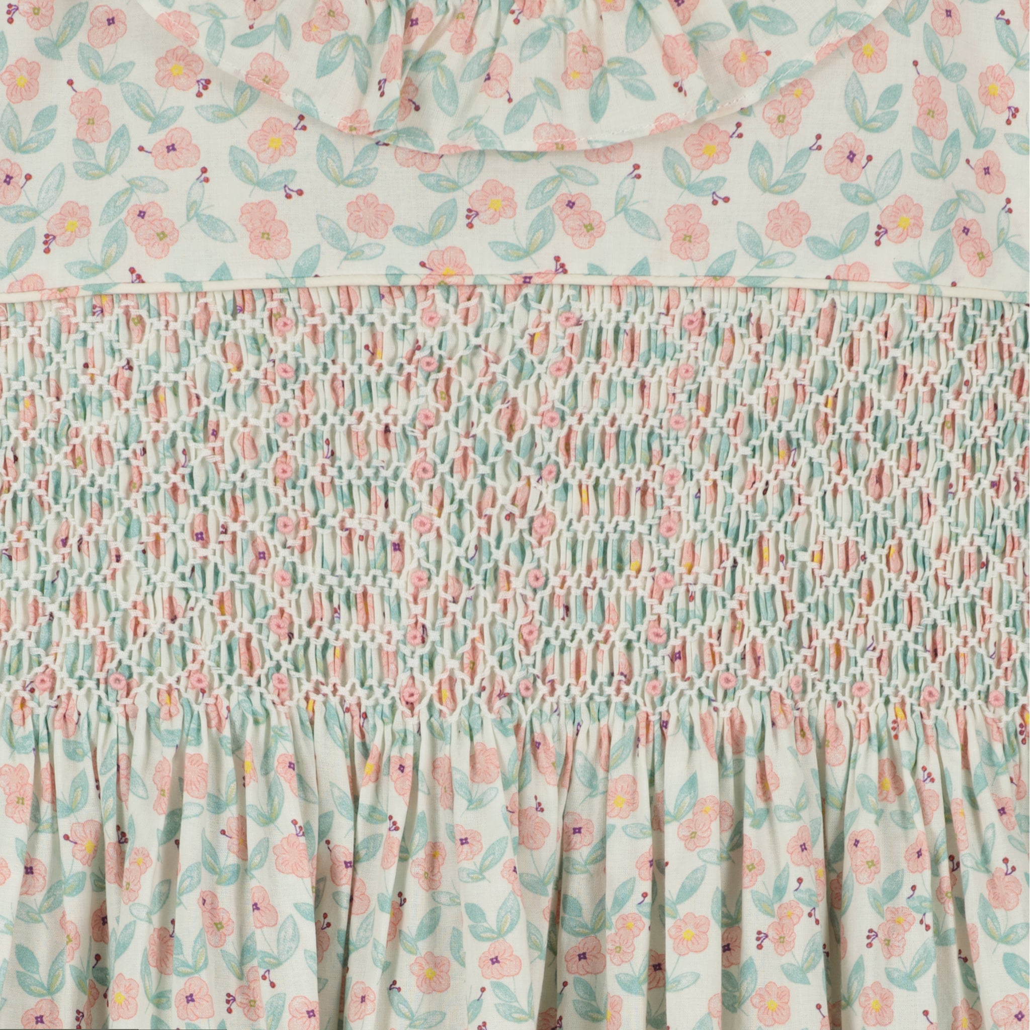 hand-smocked girls dress with frill collar, detail