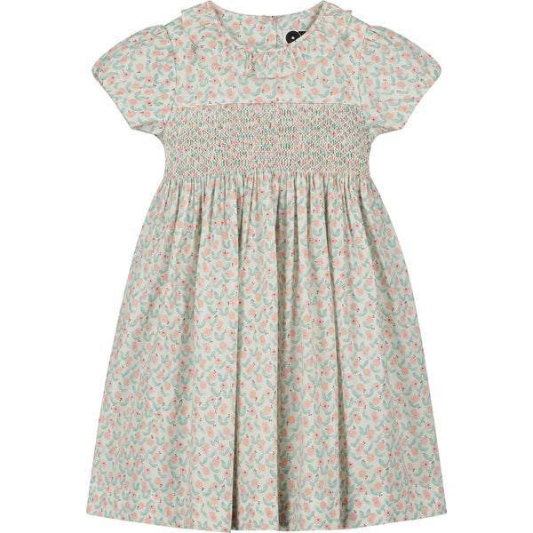 hand-smocked girls dress with frill collar, front