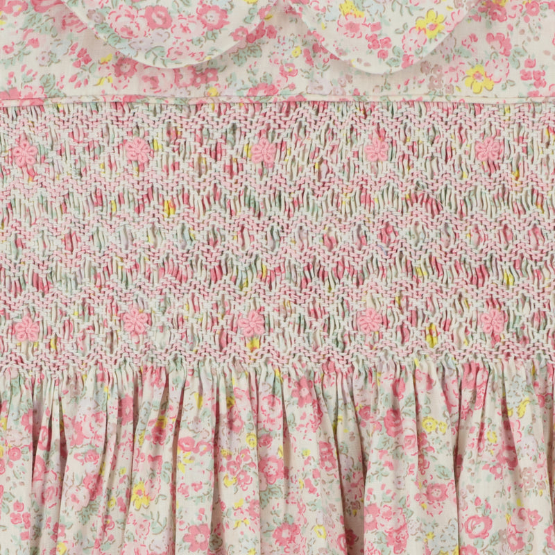 floral, sleeveless smocked summer dress, detail